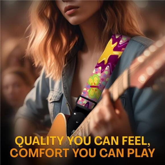 Pink woven guitar strap adjustable acoustic electric bass strap with picks set - Picture 5 of 7